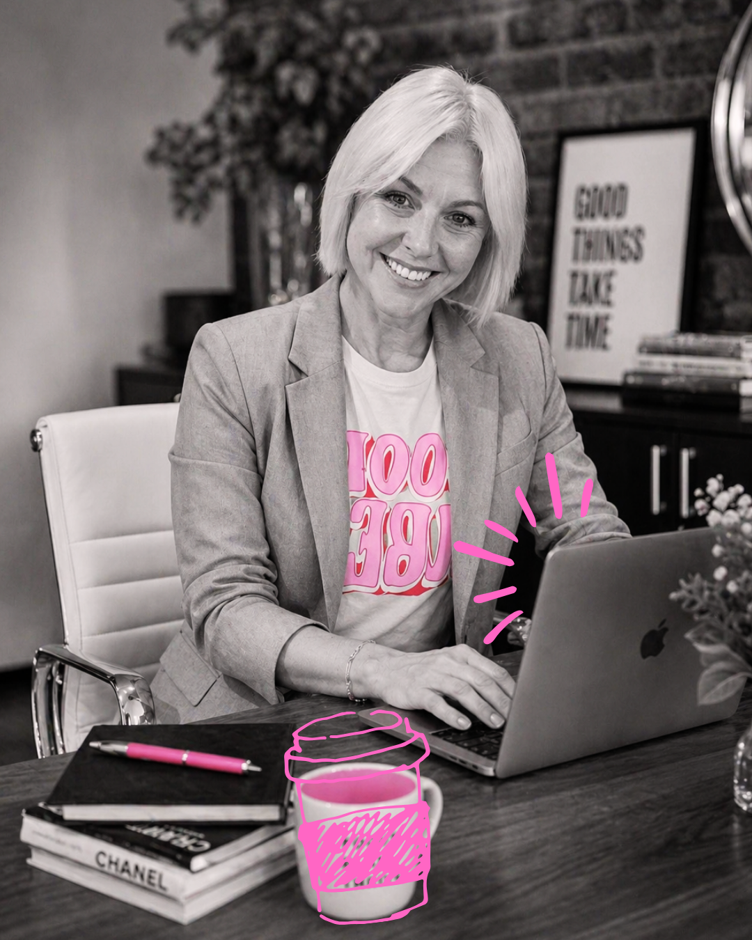 Kristen at her desk