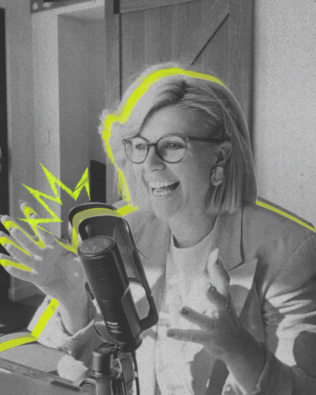 Kristen on the podcast mic